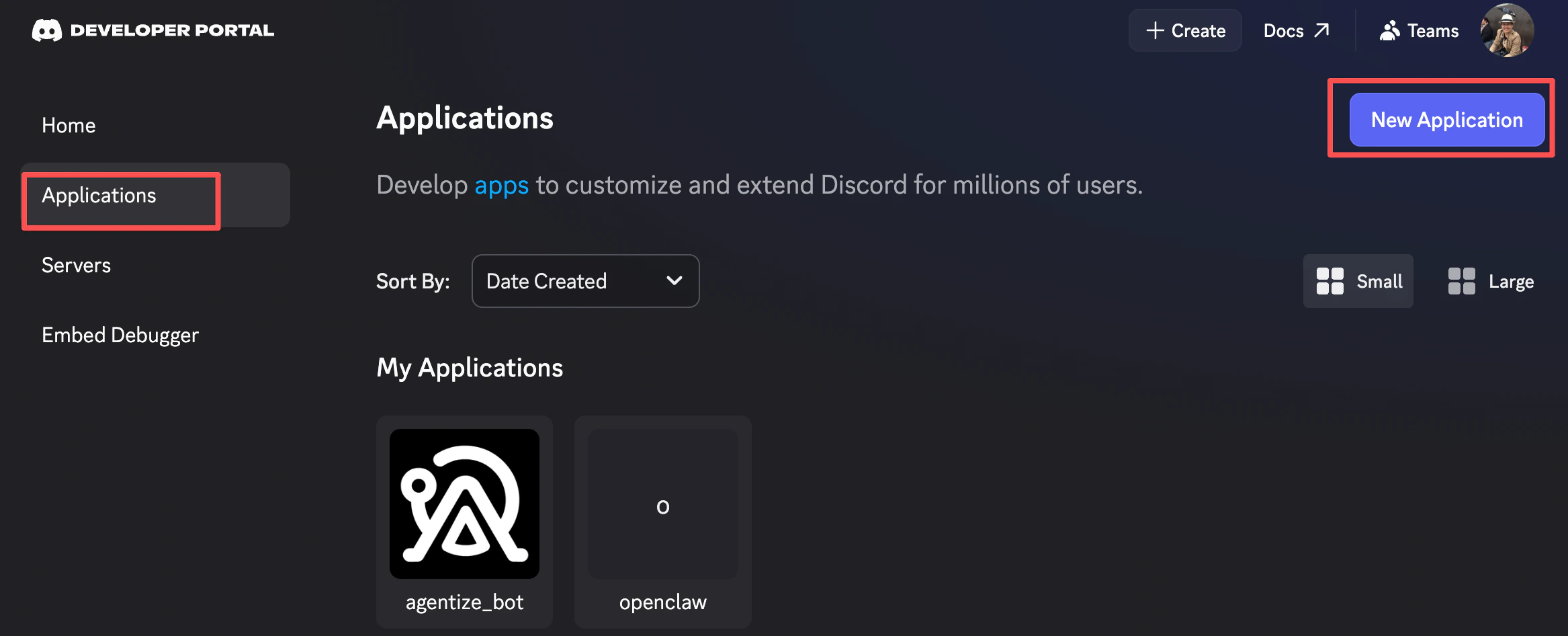 Create a Discord application