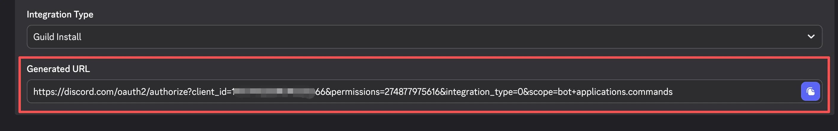 Paste the Discord OAuth URL into a browser tab