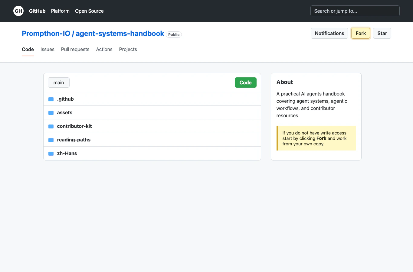 GitHub fork button on the repository page