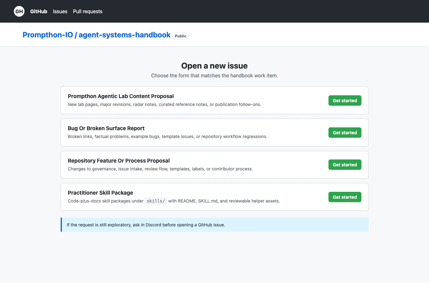 GitHub issue chooser with repository issue forms