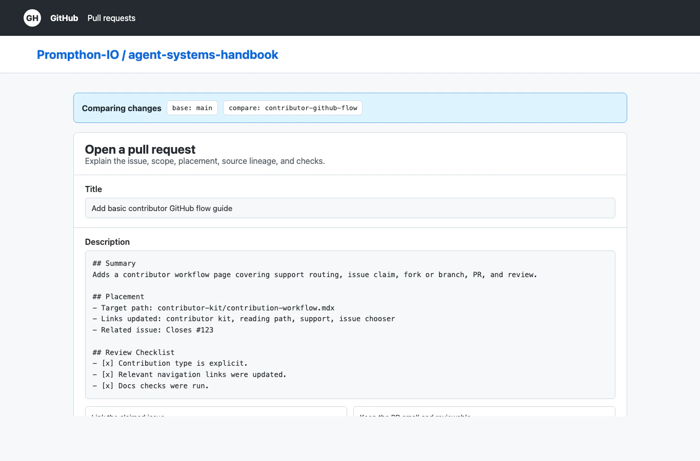 GitHub open pull request screen