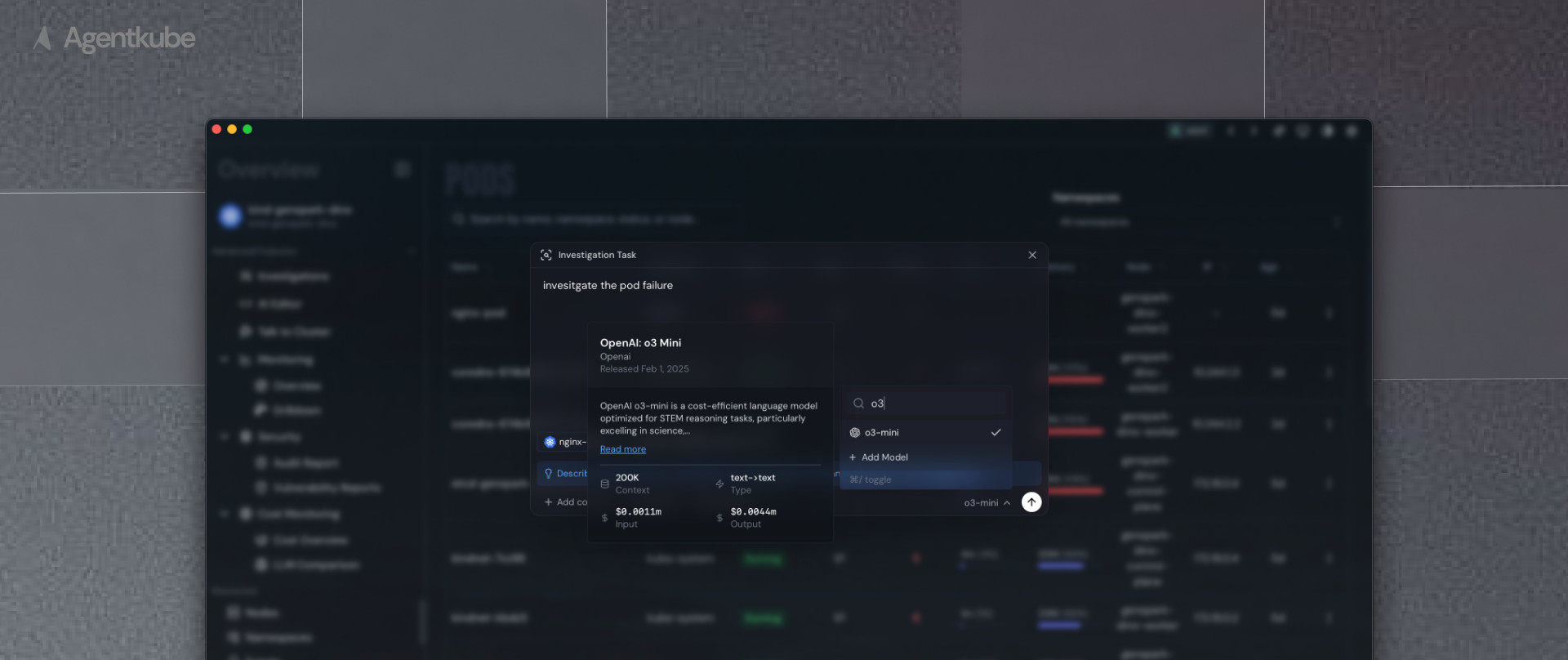 Investigation Task interface showing resource selection and analysis options