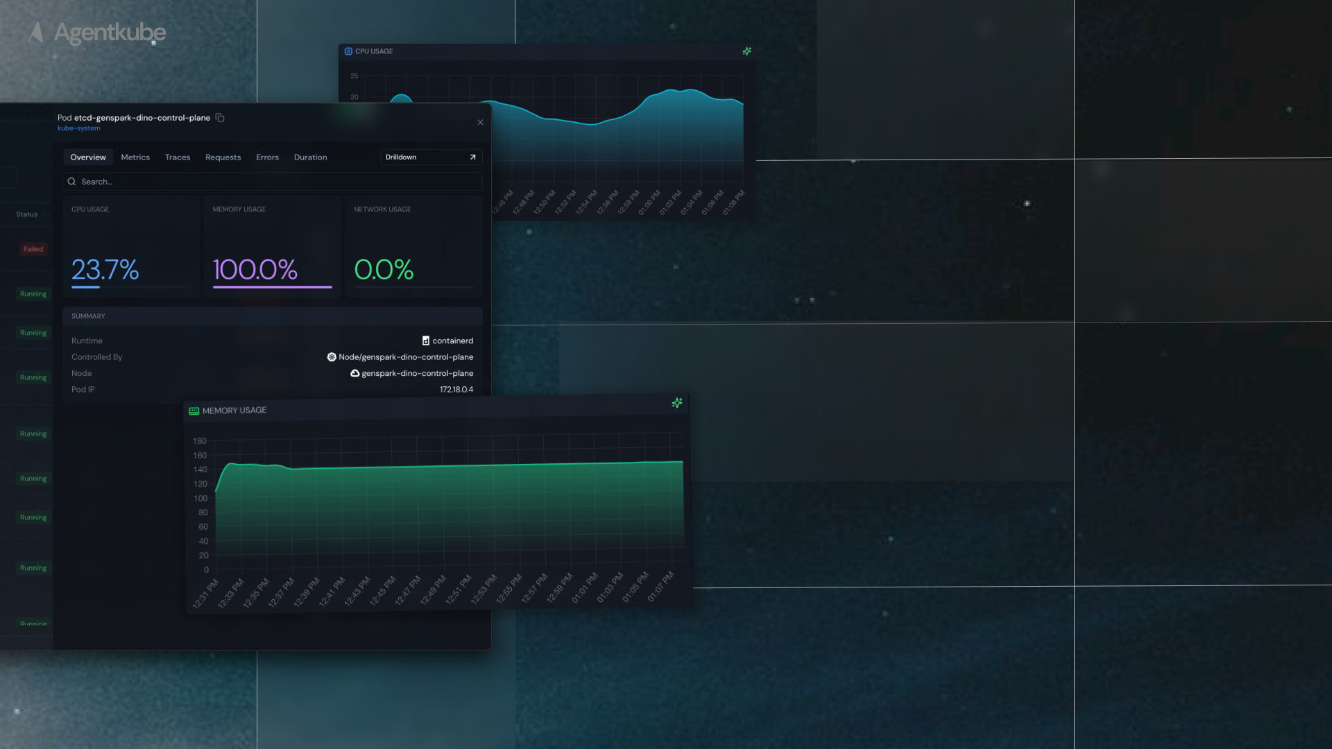 Resource monitoring interface displaying detailed metrics and analytics