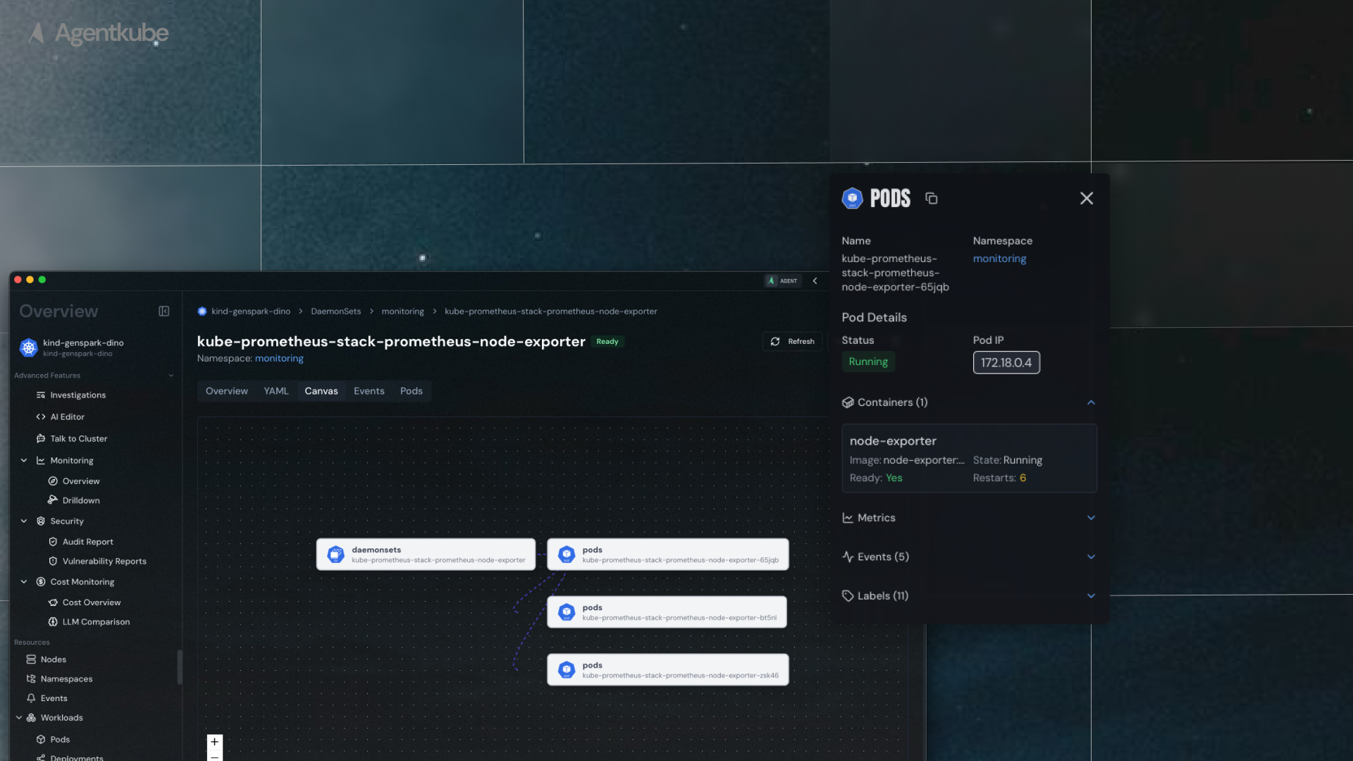 Resource Canvas displaying Kubernetes resource relationships and dependencies