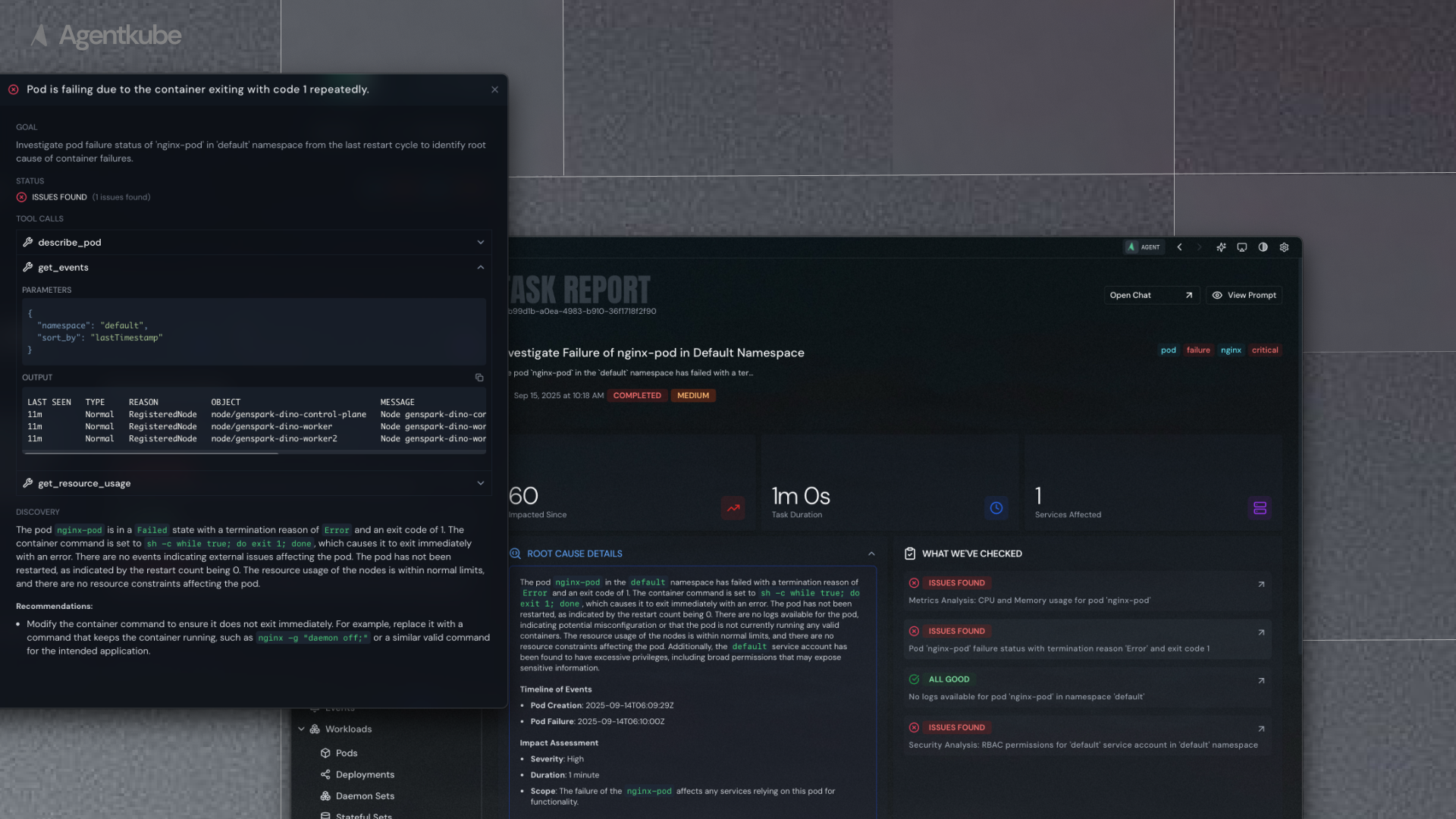 Detailed task report displaying analysis results and remediation steps