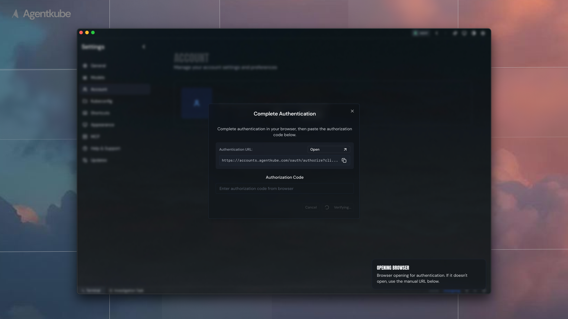 Authentication fallback interface for manual code entry when browser redirect fails