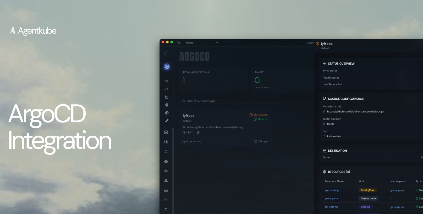 ArgoCD applications view showing sync status and resources