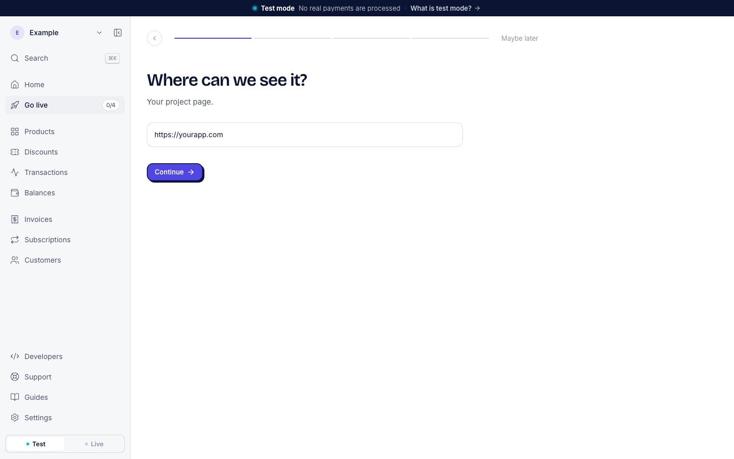 The audit form asking Where can we see it?, with the lead Your project page. and the address https://yourapp.com