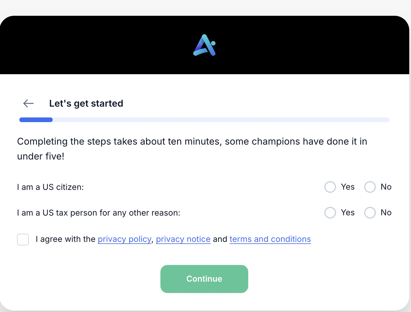Get started screen before the document check