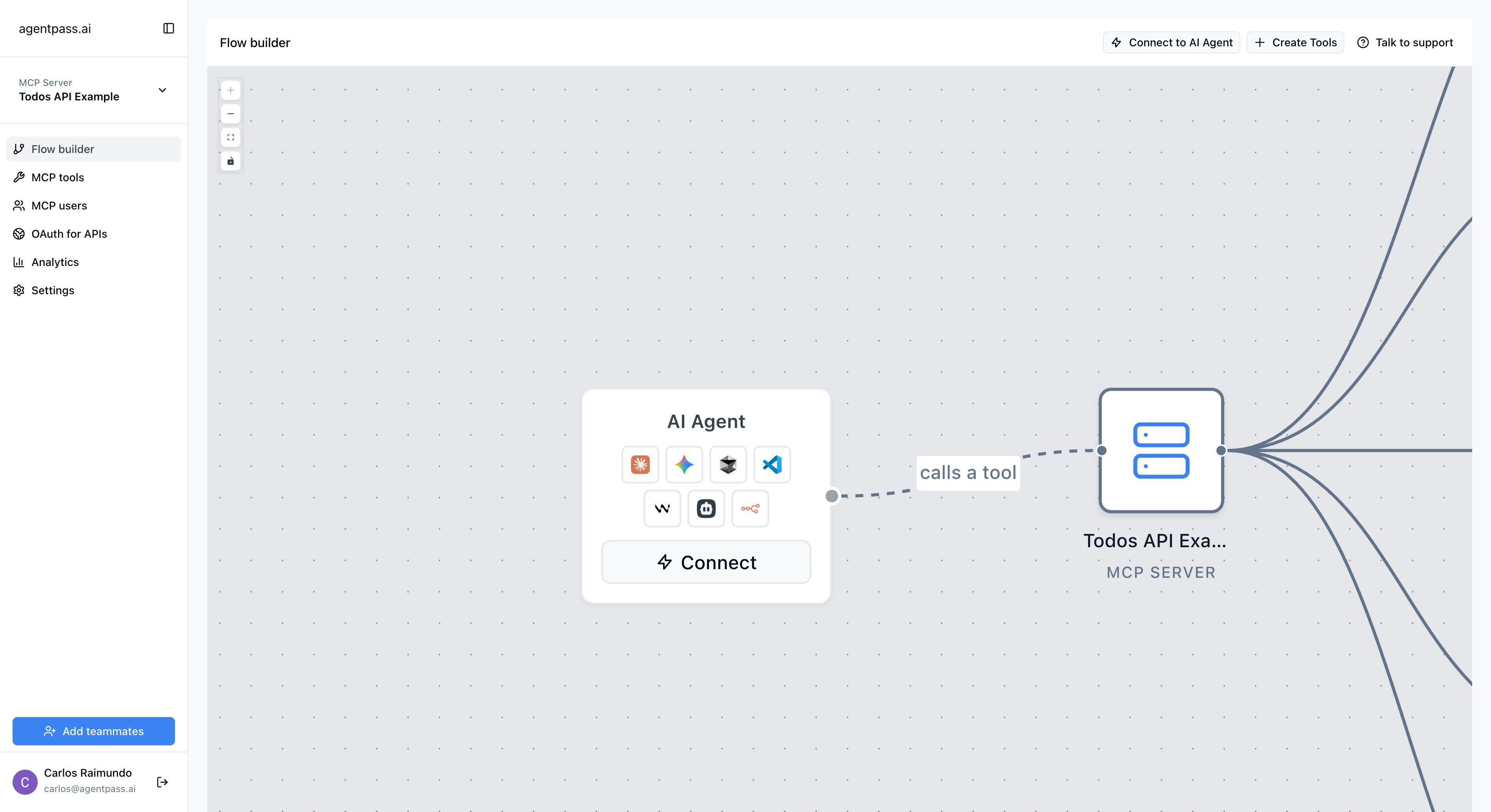 LLM nodes showing different AI agents connected to the MCP server