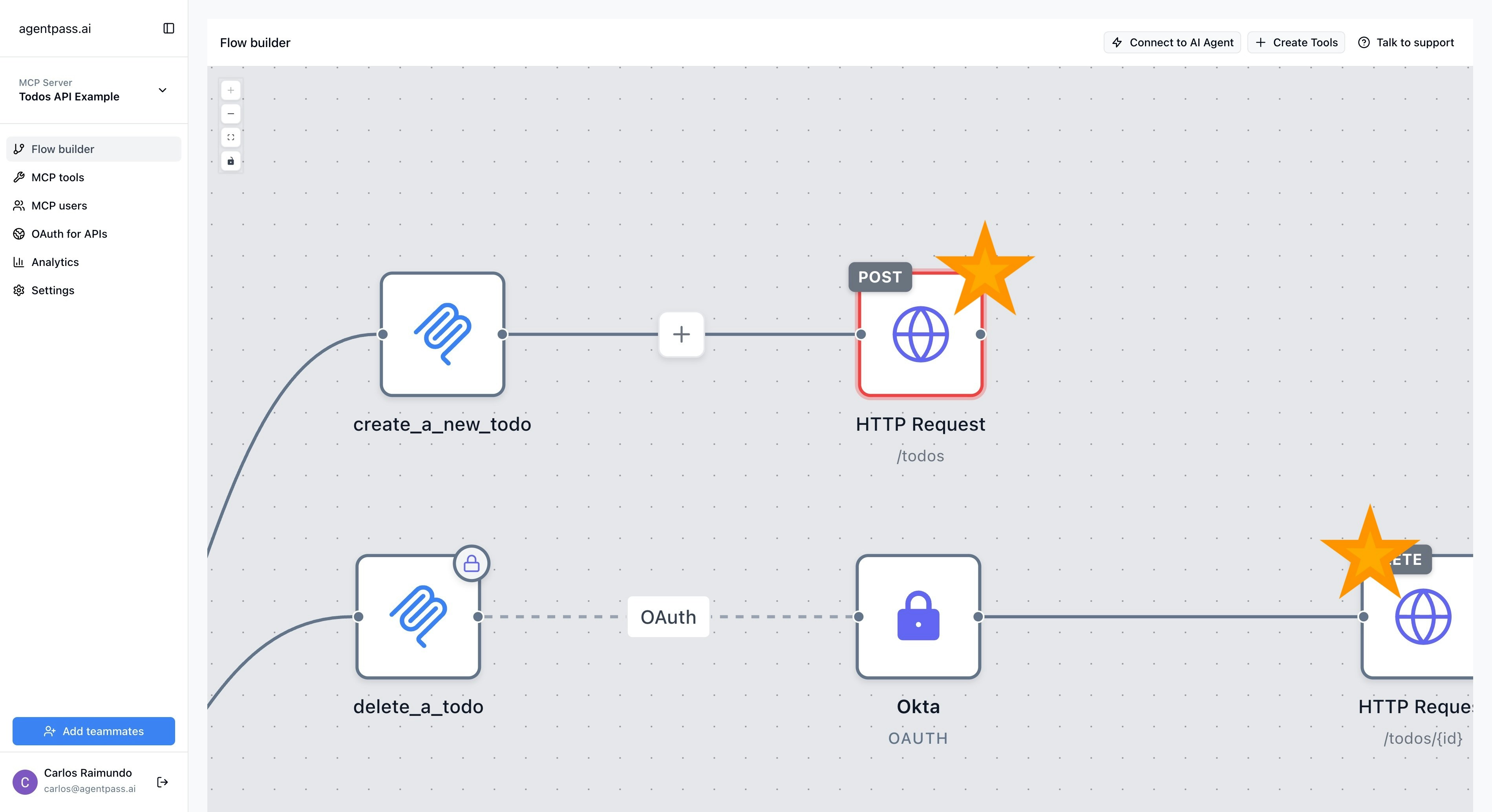 API endpoint nodes showing external services and their status