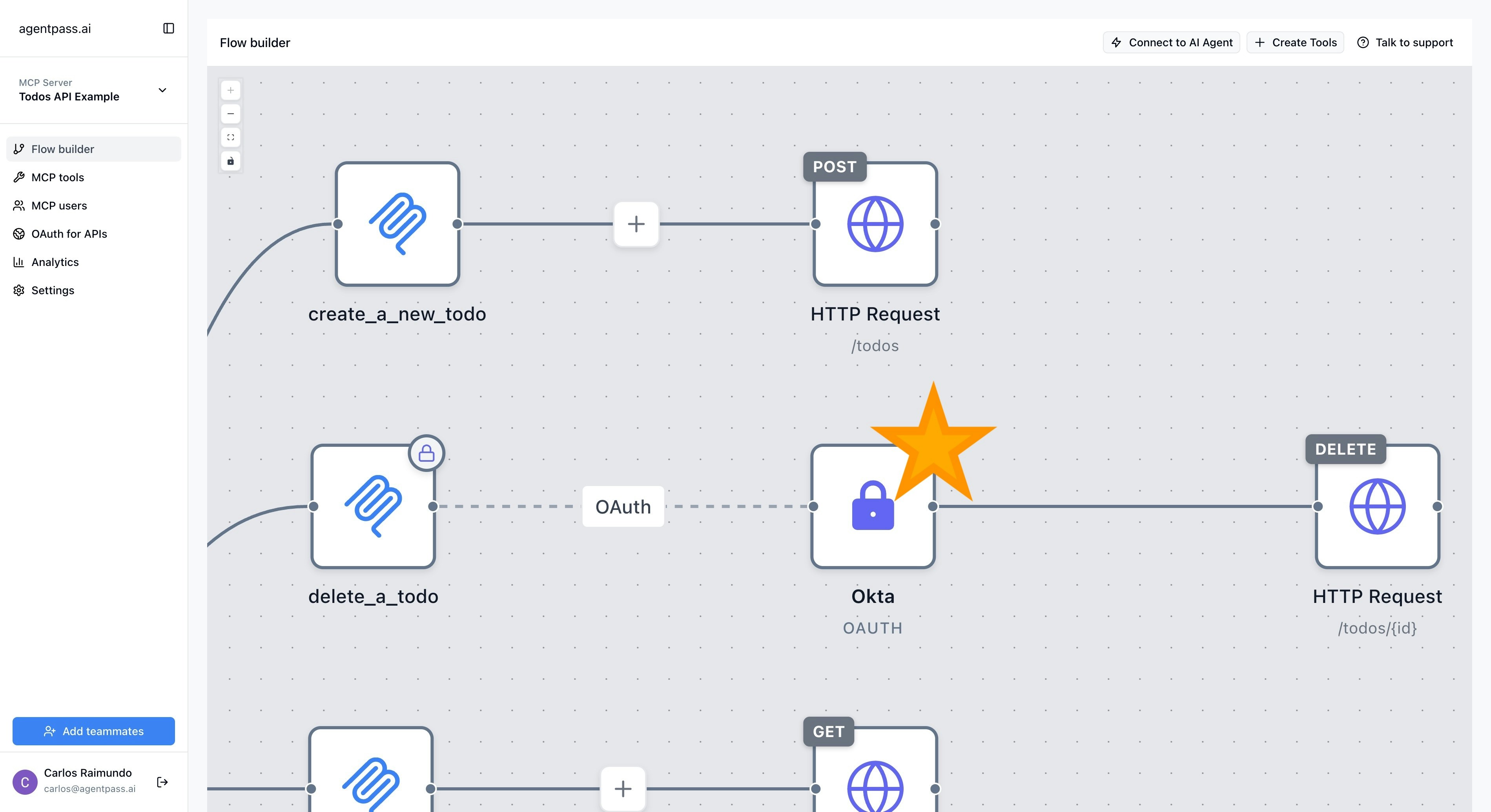 Authentication provider nodes showing OAuth and API key providers