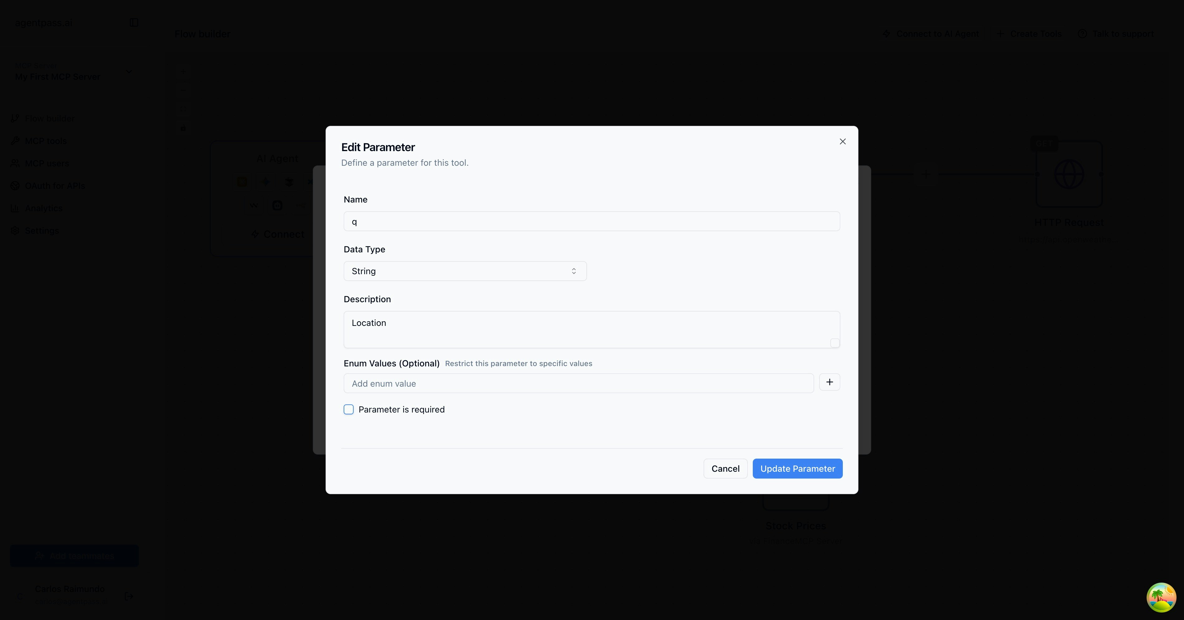 Tool parameter configuration