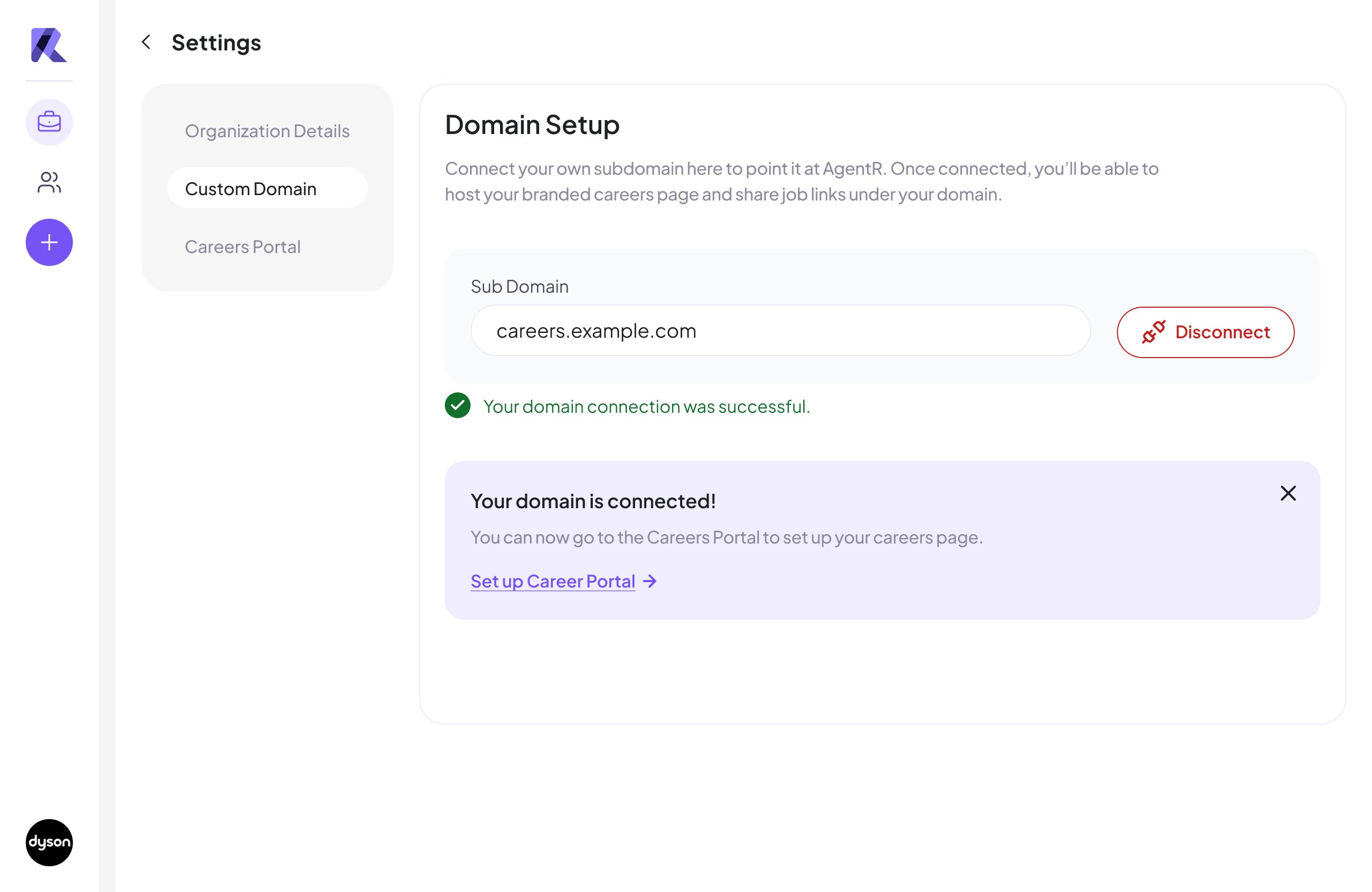 Custom Domain Disconnect Interface