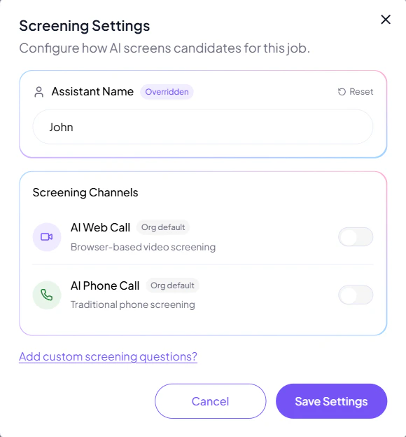 Screening Settings