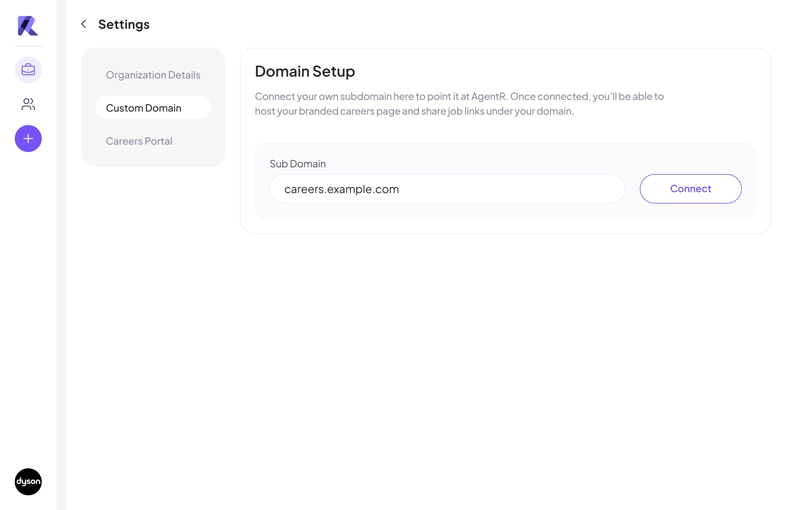 Enter into Custom Domain Setup field