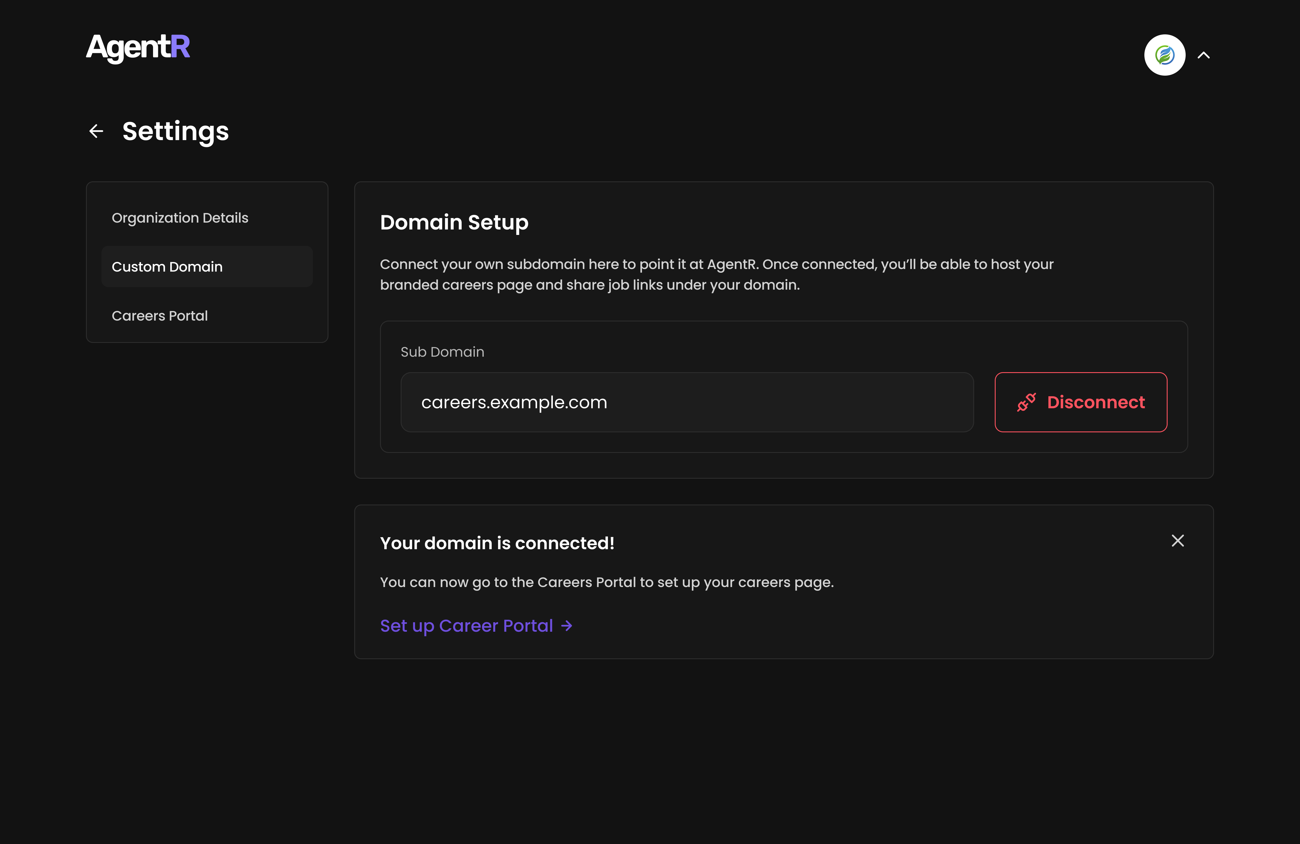 Custom Domain Disconnect Interface