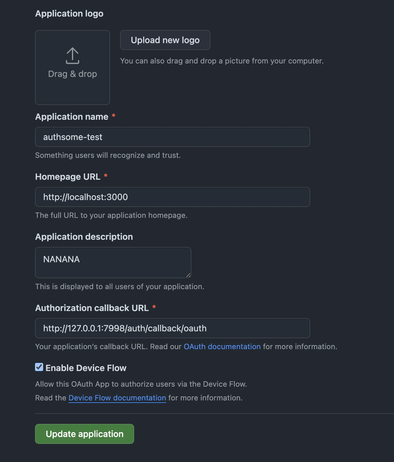 Authsome local browser form prompting for GitHub Client ID and Client Secret