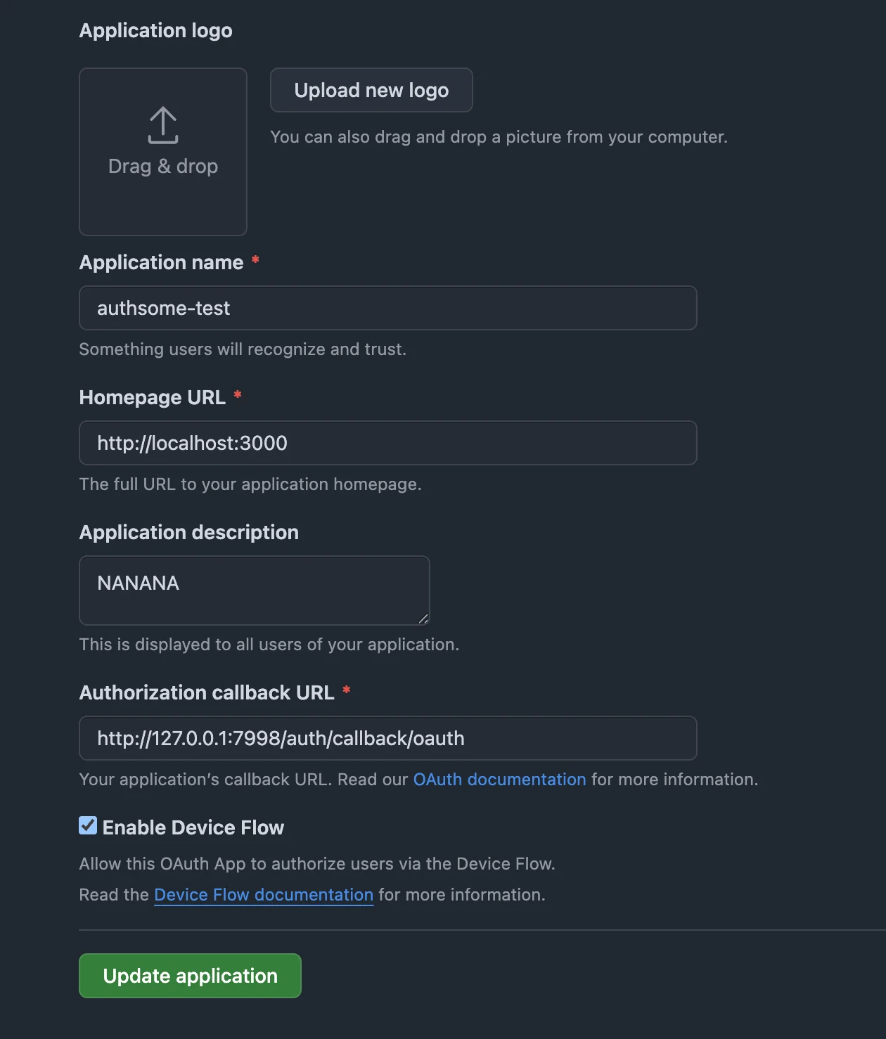 Authsome local browser form prompting for GitHub Client ID and Client Secret