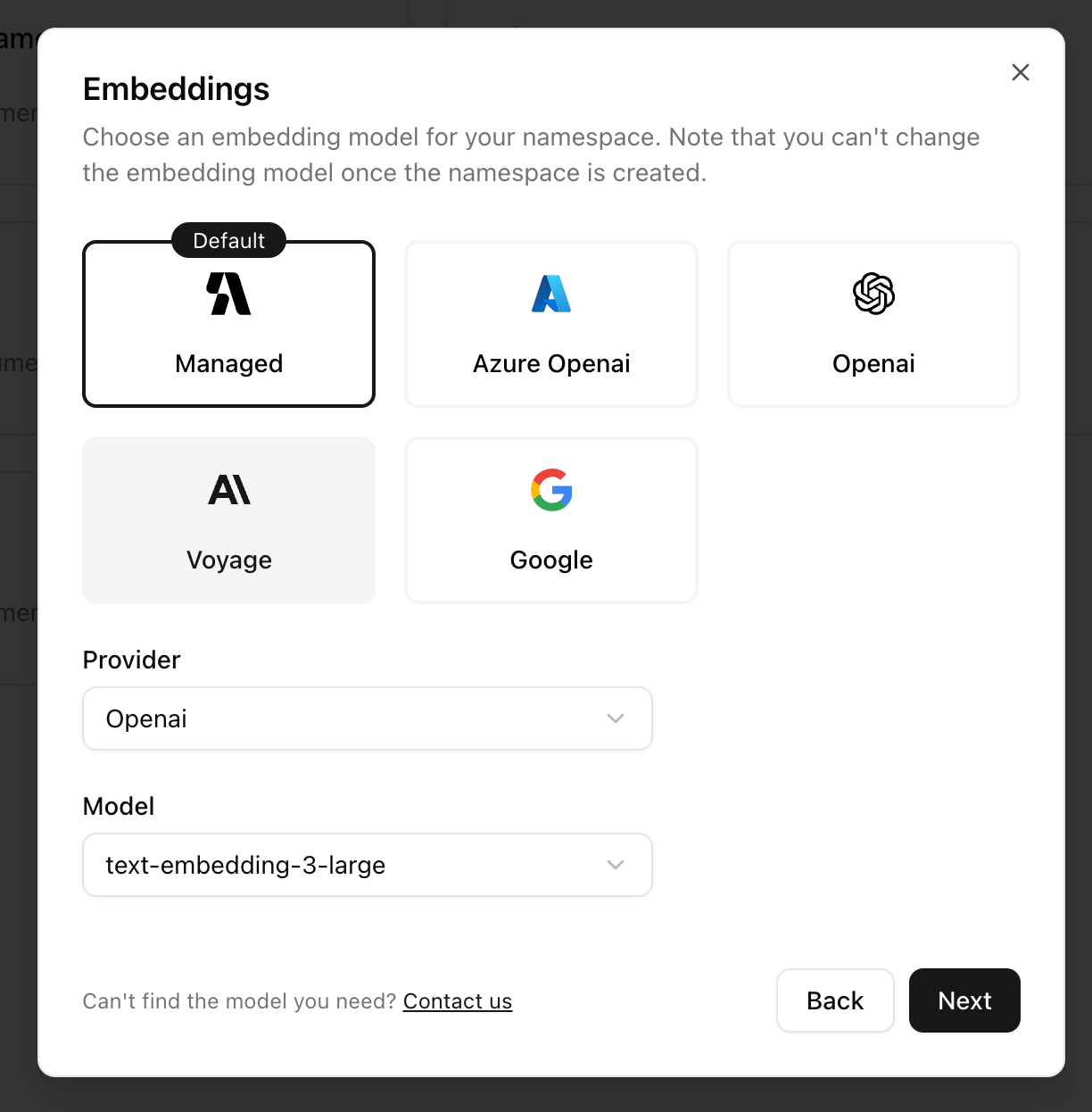 Selecting storage providers when creating a namespace