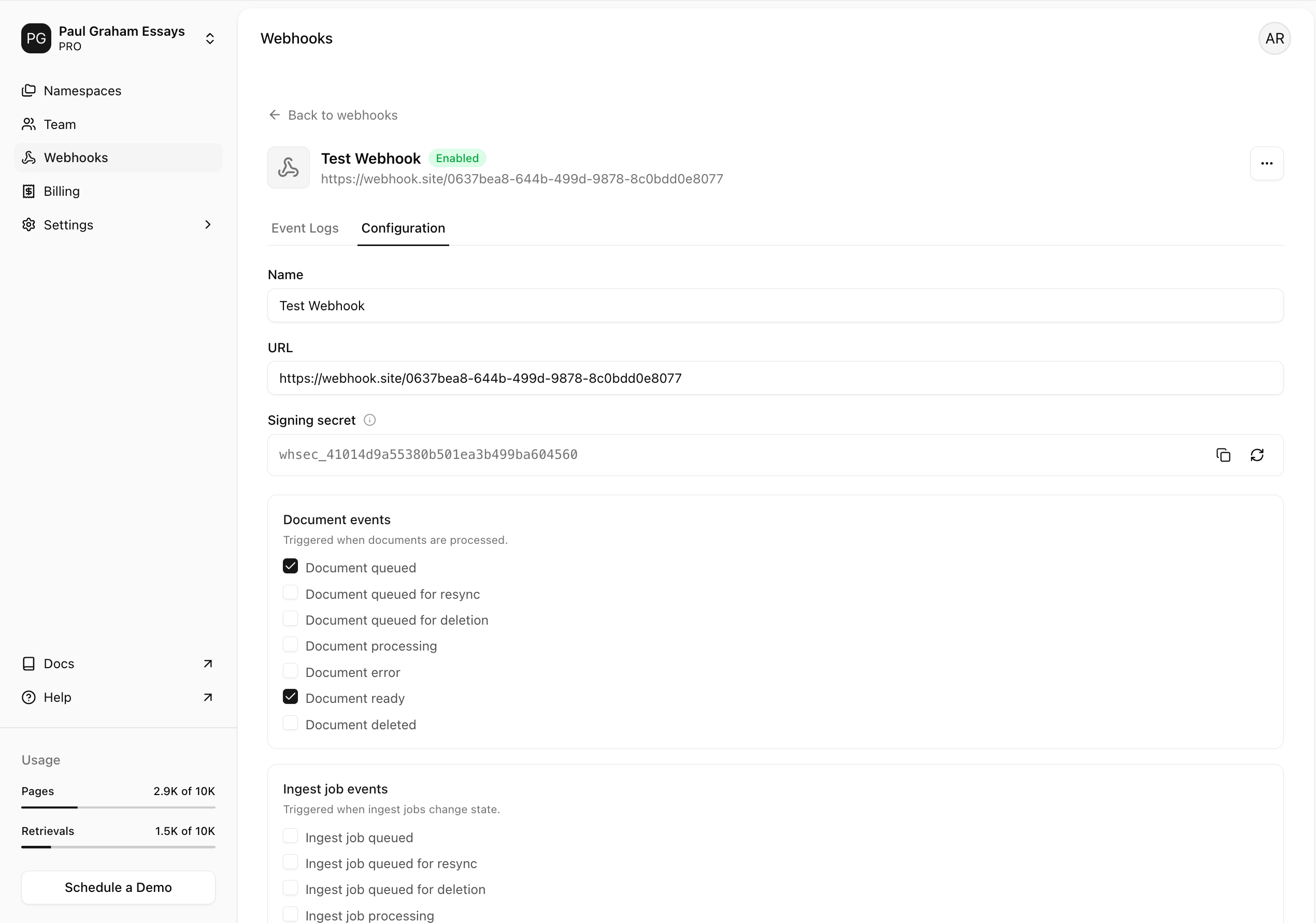Webhook signing secret