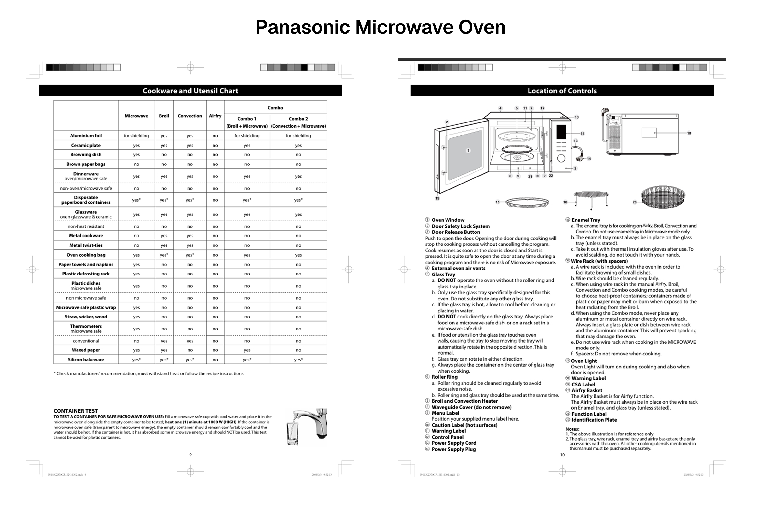 Panasonic Microwave Oven manual pages
