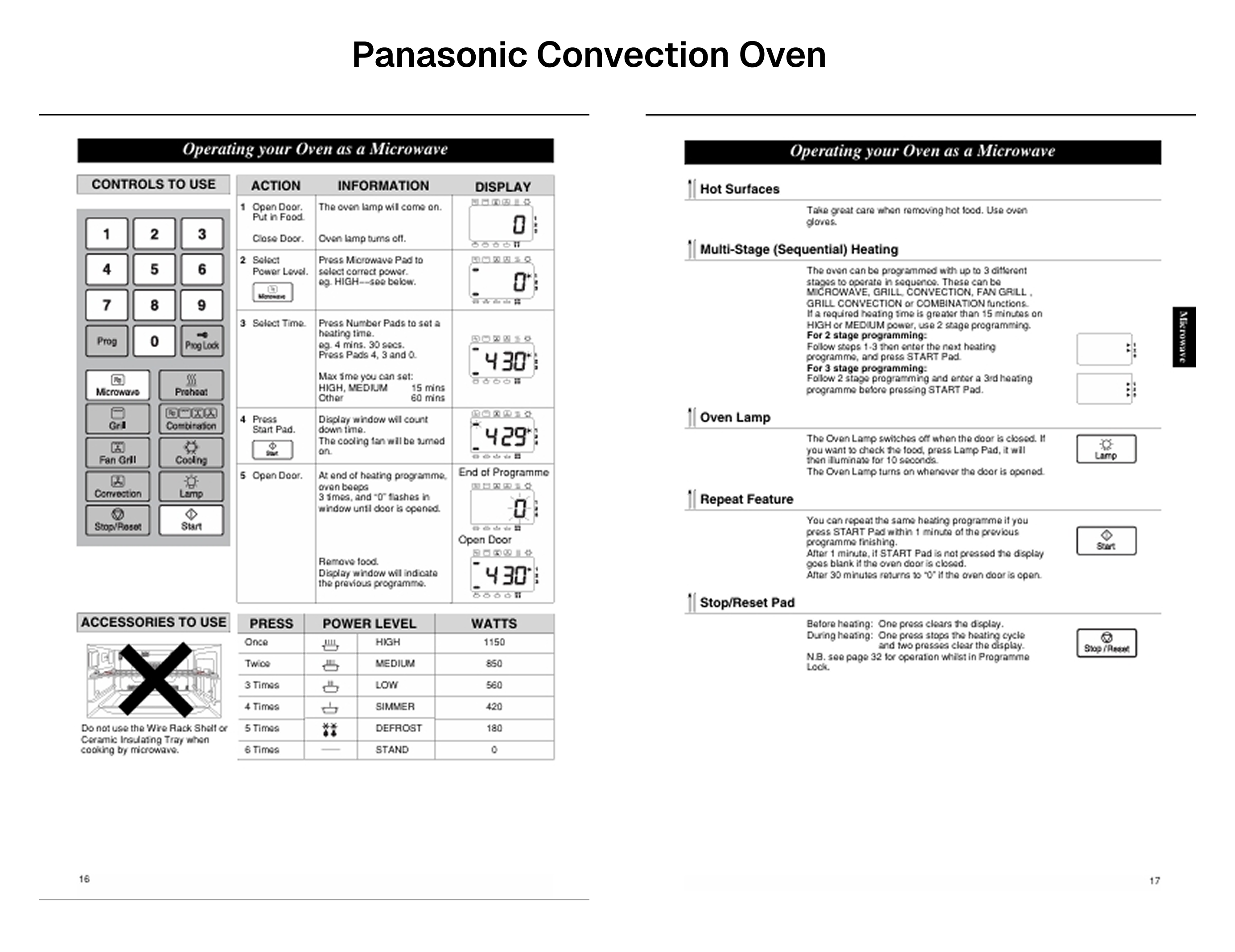 Panasonic Convection Oven manual pages