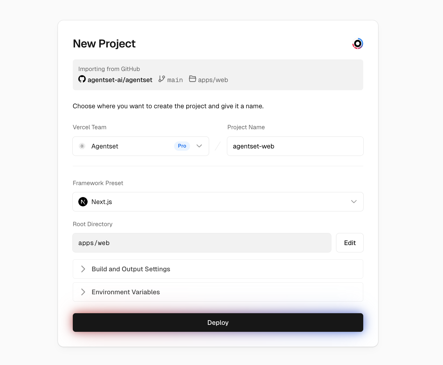 Vercel Framework Preset and Root Directory