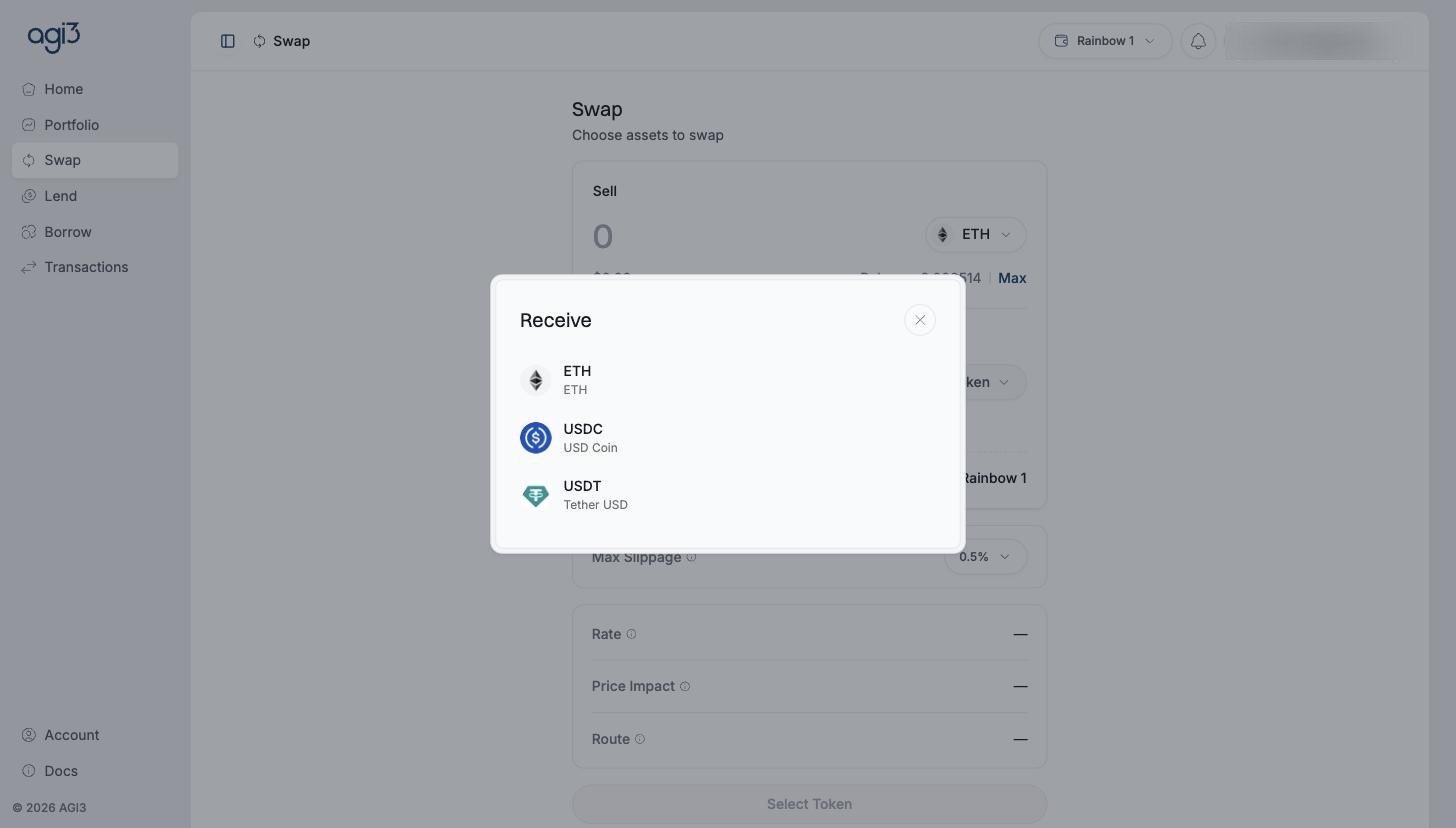 The receive token selector