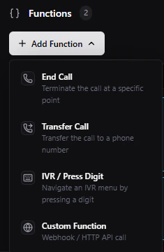 Dropdown menu for agent functions like End Call and Transfer