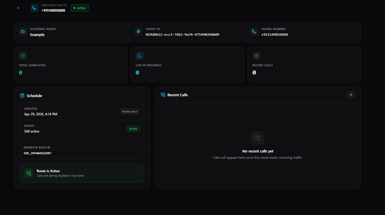 Inbound Route Detailed Overview showing metrics and schedule