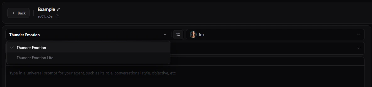 AI Model selection dropdown