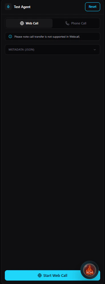 The testing sidebar for Web and Phone calls