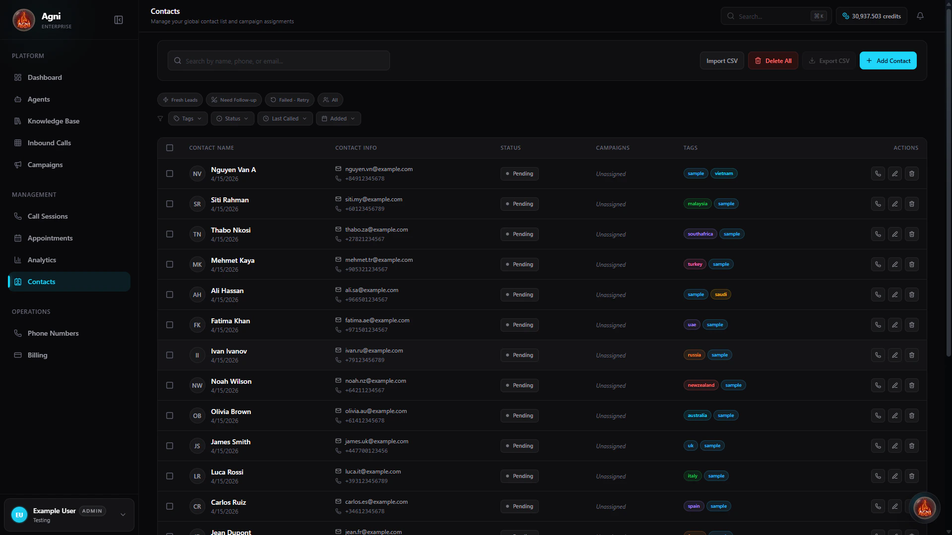 Contacts List Dashboard