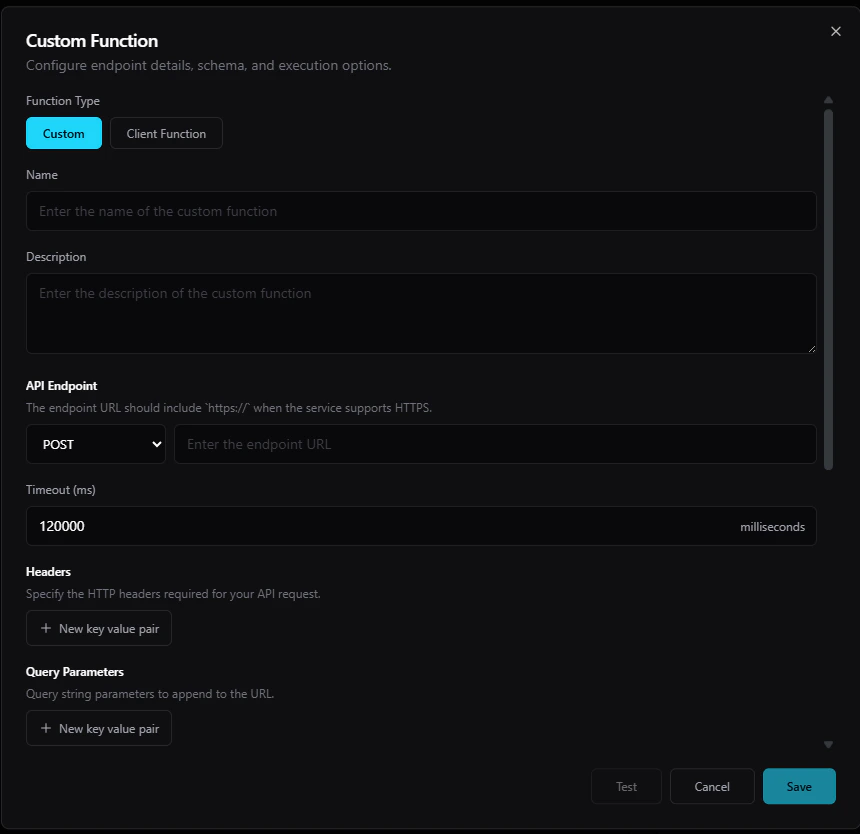 Custom Function API configuration screen