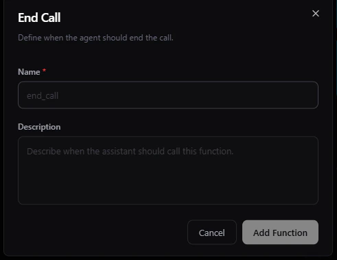 End Call configuration popup