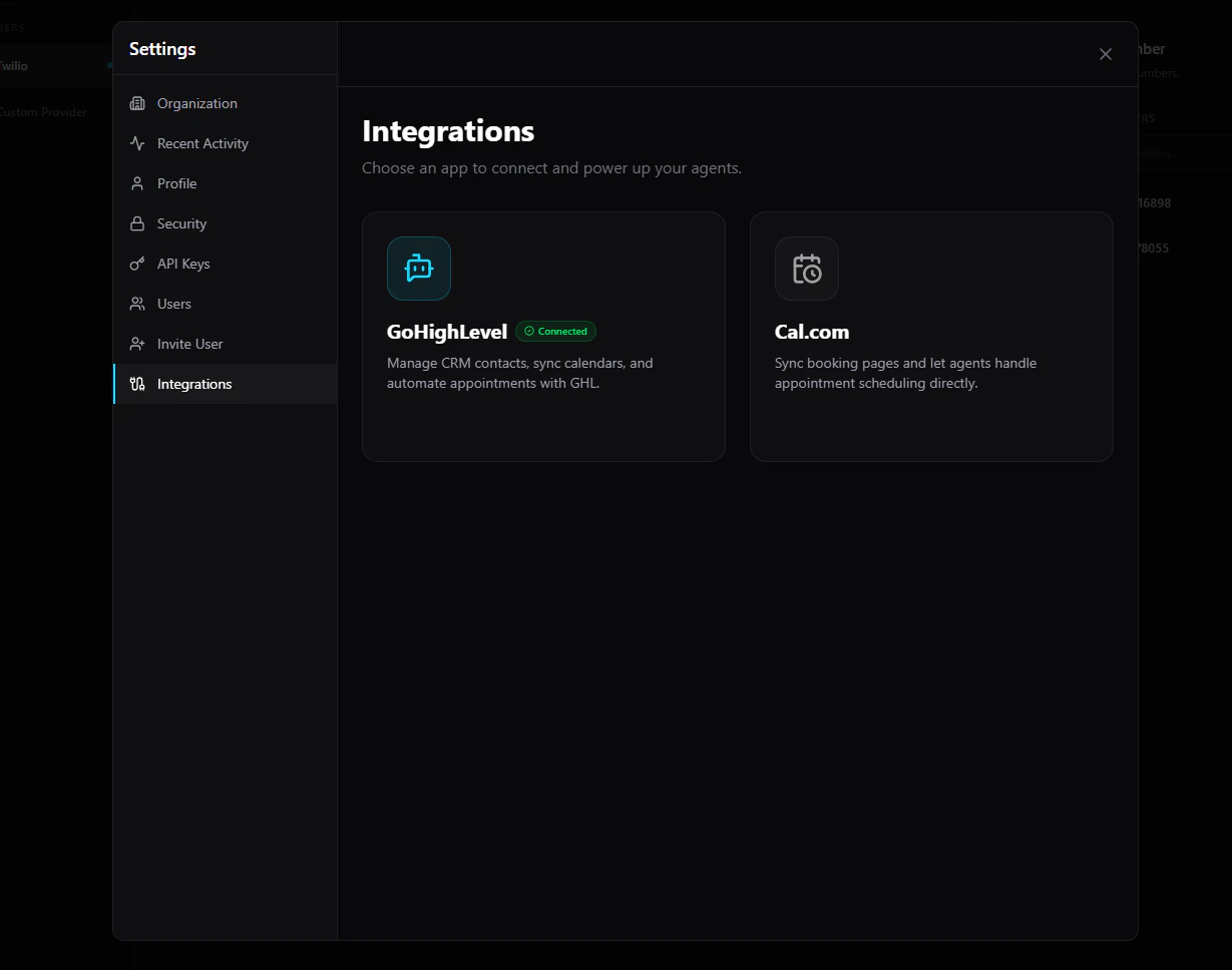 Integrations Settings