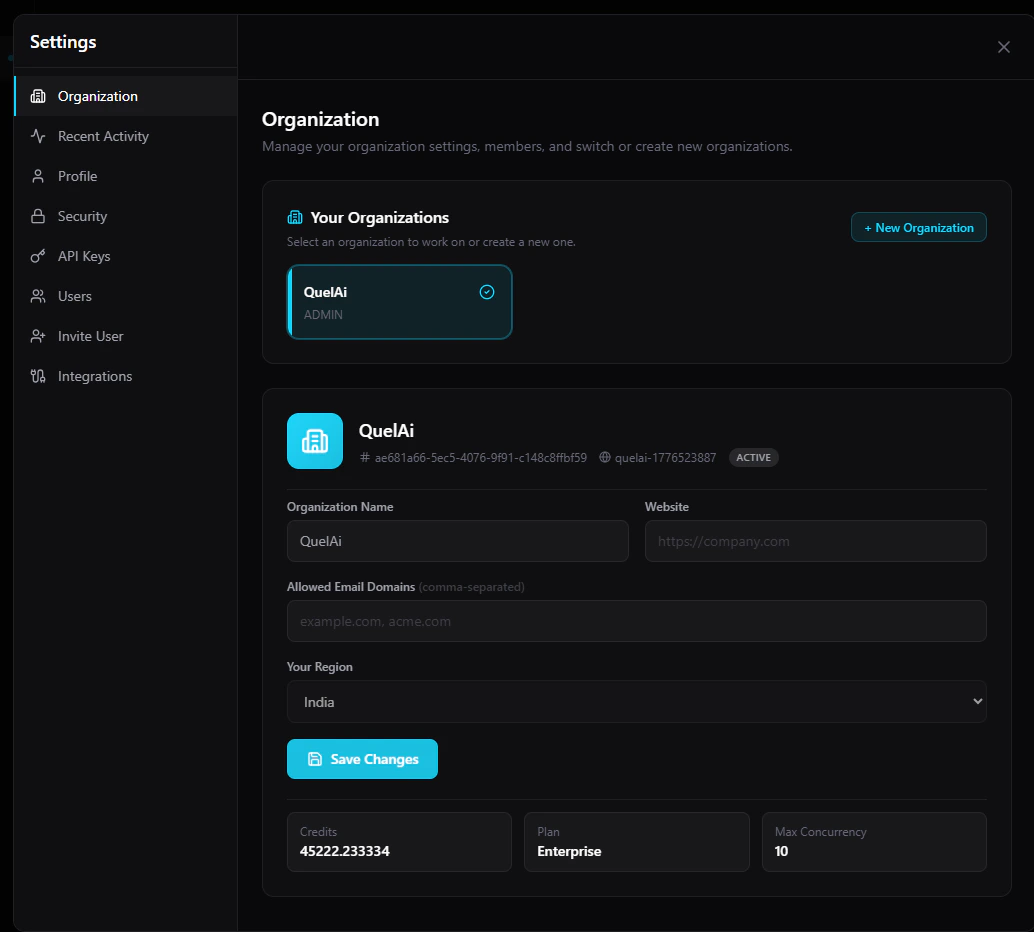 Organization Settings