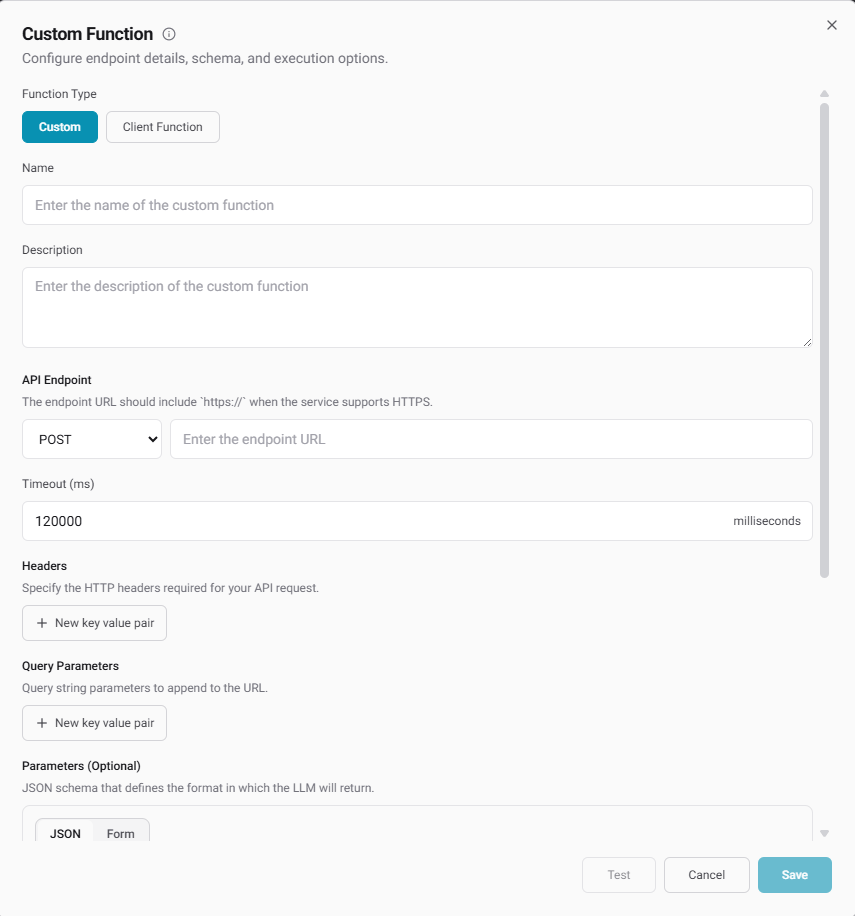The configuration screen for a server-side custom function