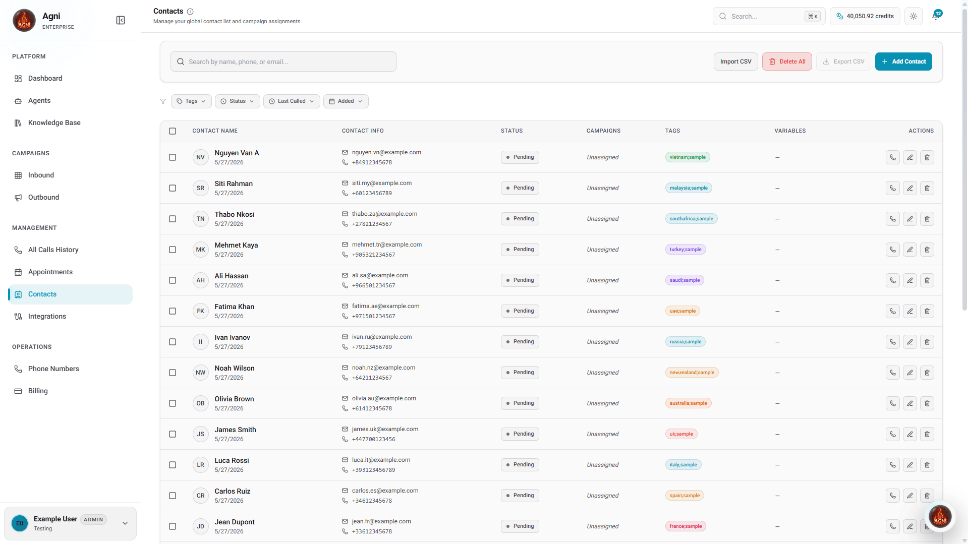 Contacts List Dashboard