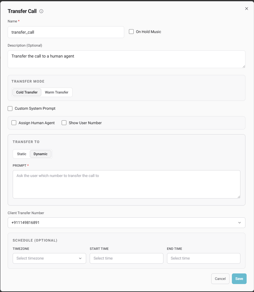 Dynamic Transfer prompt configuration