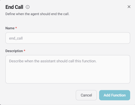 End Call configuration popup