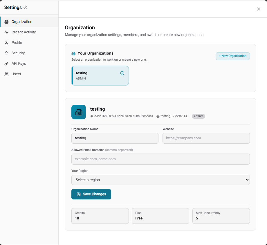 Organization Settings