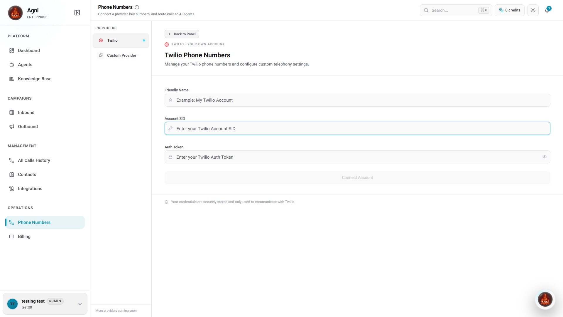 Enter Twilio Credentials