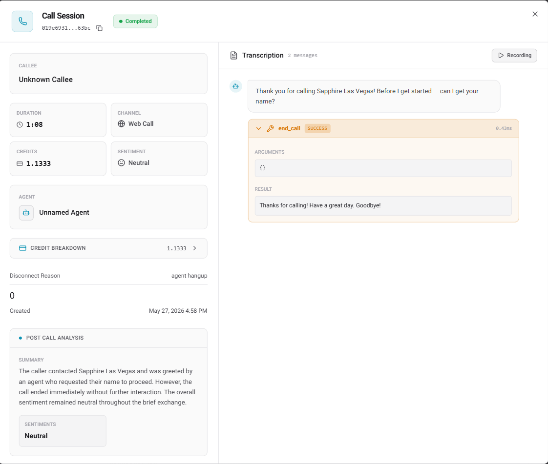Expanded tool call request and response payload