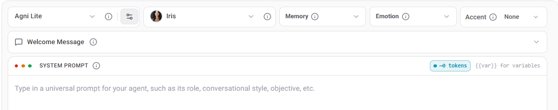 Voice settings with accent and emotion selection