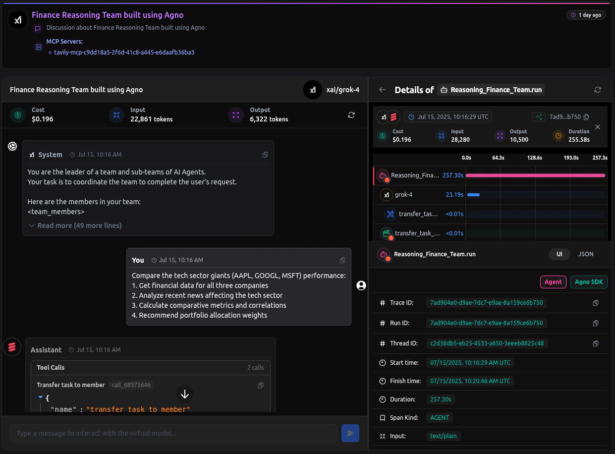langdb-agno finance team observability