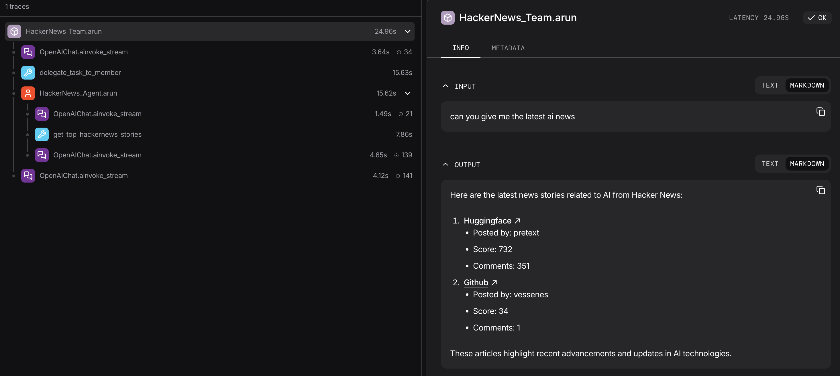 Traces viewed in AgentOS