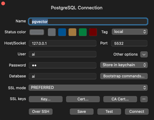 TablePlus PostgreSQL connection settings