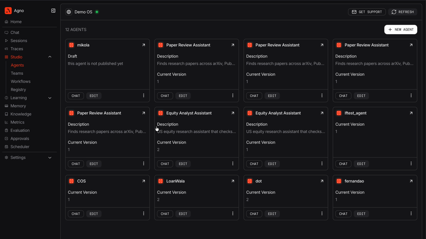 Agents list page showing the remaining agents after the deletion